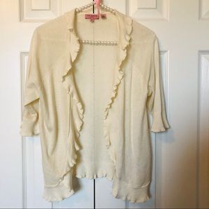 ThredUp Ted Baker Cream Cropped Ruffle Silk Blend Cardigan- Size Medium